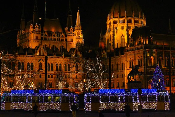 The Basilica Christmas market at dusk on a Budapest Christmas market tour with Basilica entry